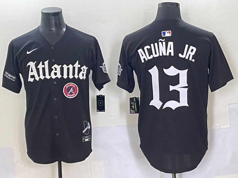 Men 2025 Atlanta Braves #13 Acuna jr Black Five generations Joint Name Nike MLB Jersey style 15